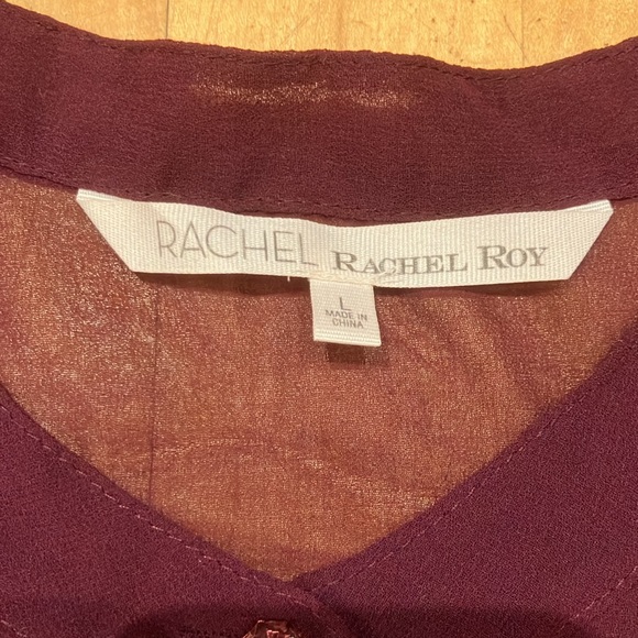 2/$20 Sheer purple Rachel Roy blouse lace panels Large - Picture 2 of 10